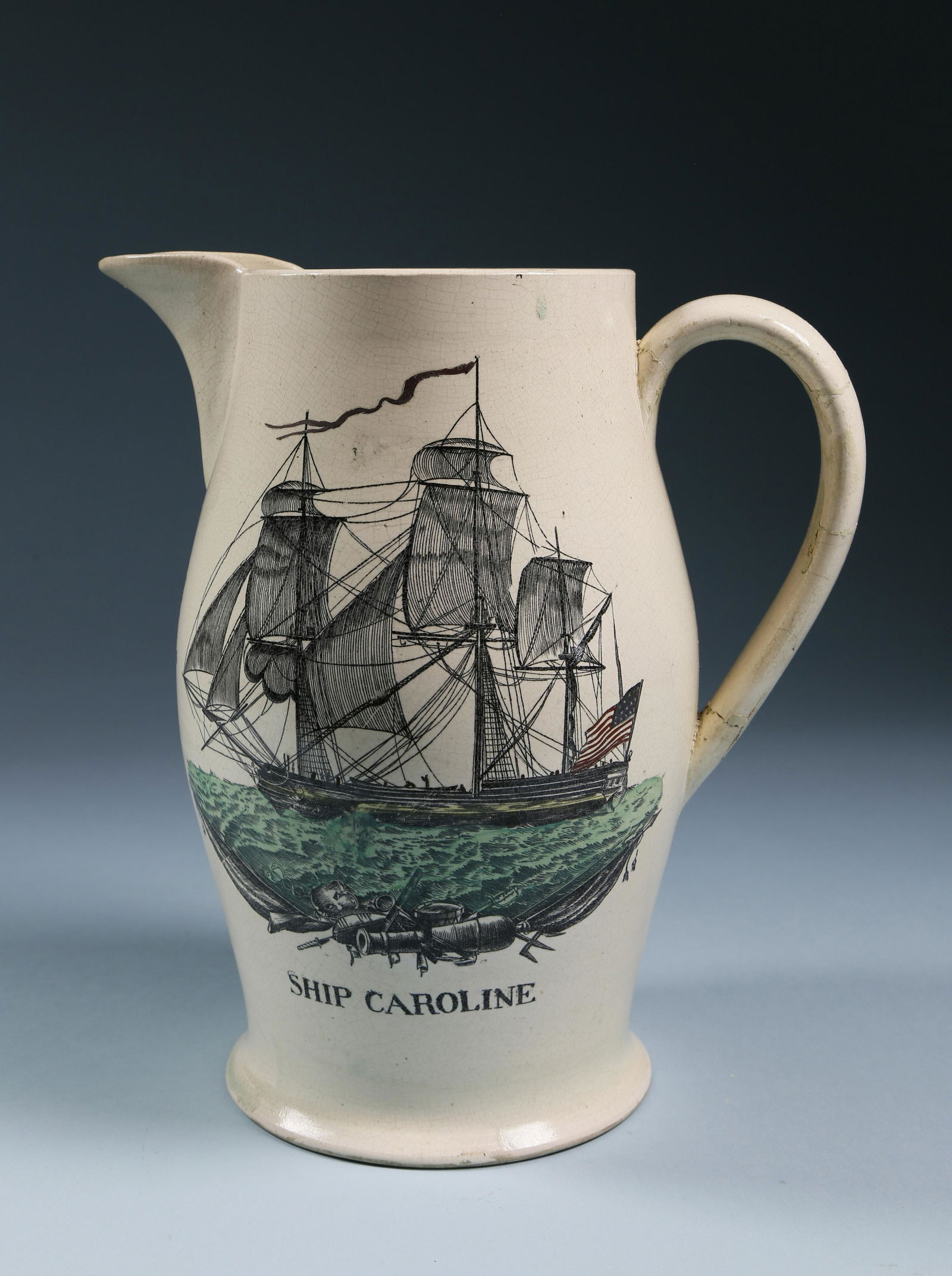 Creamware Jug of the "Ship Caroline", circa 1800 (1 of 5)