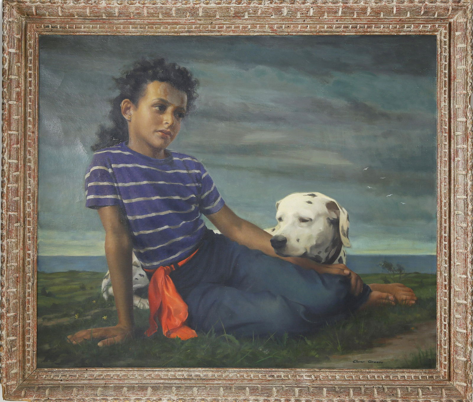 Elmer Wesley Greene Jr. Oil "Young Girl and Her Dog" (1 of 3)