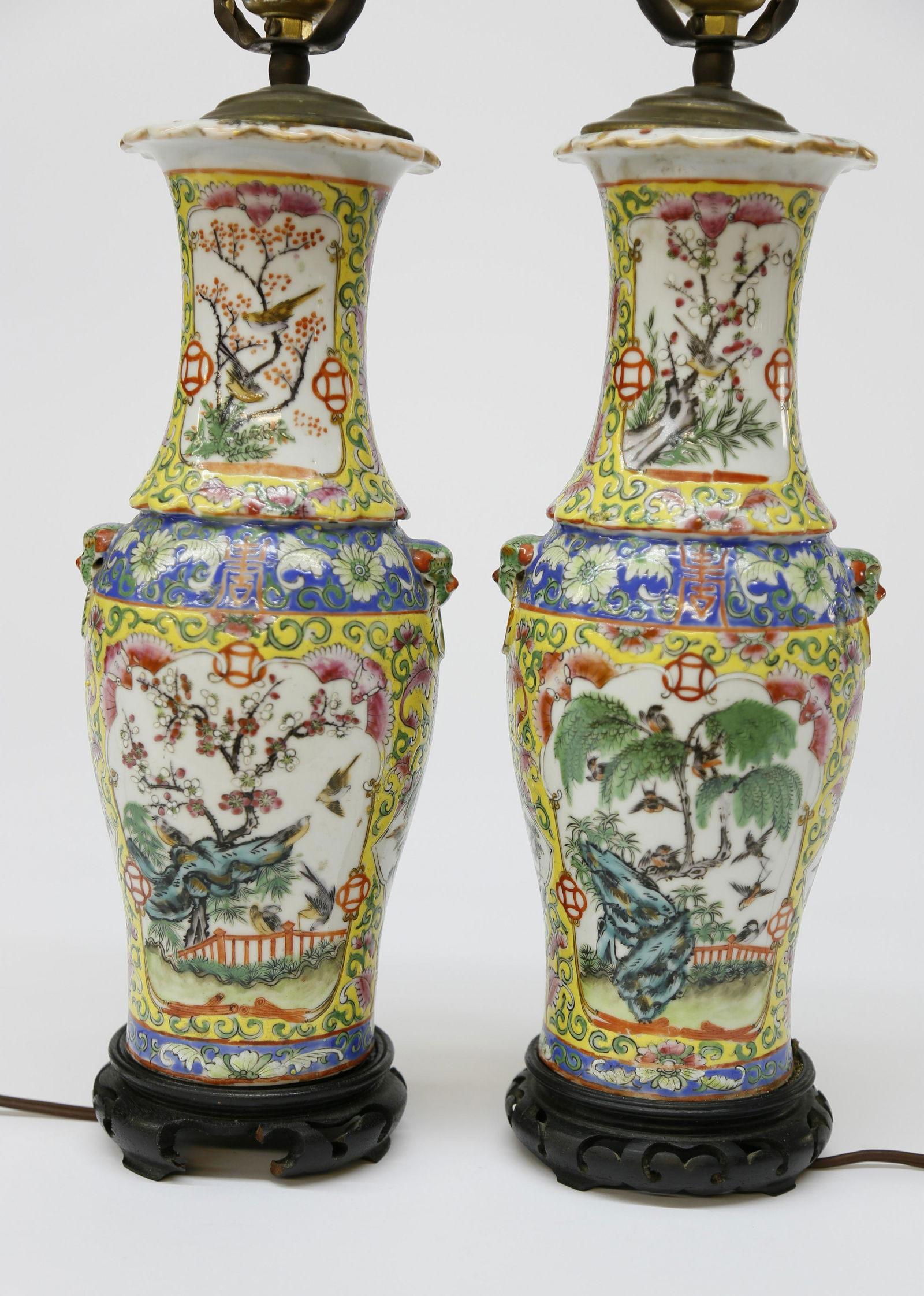 Pair of Chinese Enamel Decorated Lamps (1 of 4)