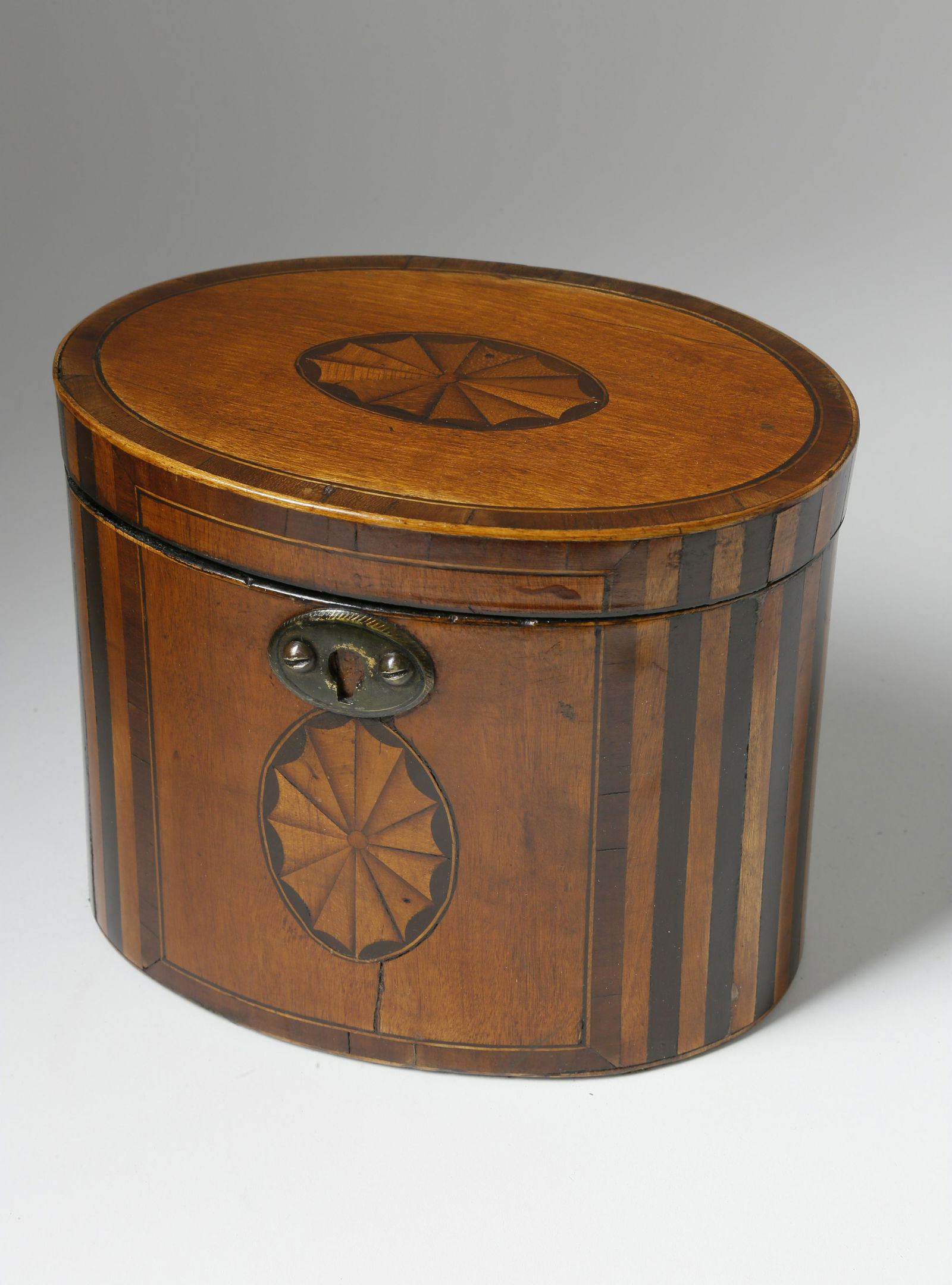English Oval Inlaid Tea Caddy, circa 1840 (1 of 4)