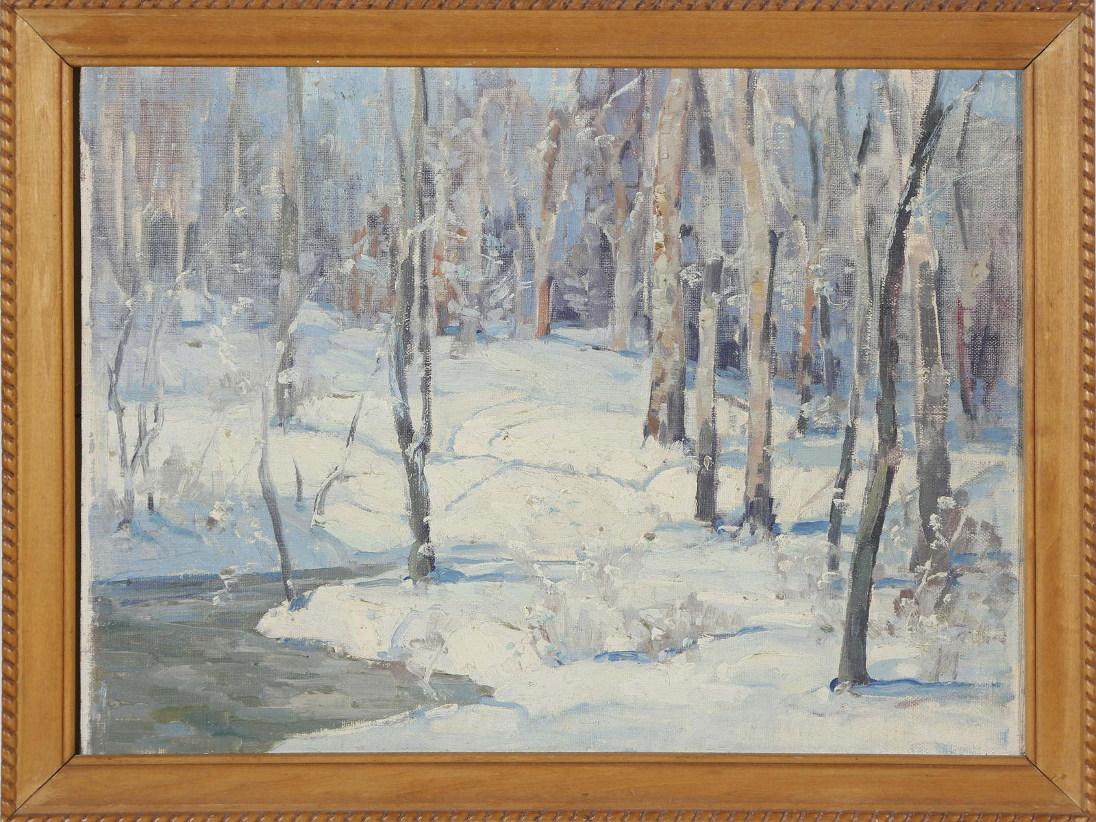Frank Swift Chase Oils Winter, White Mountains: Pair of Frank Swift Chase (1886-1958) Oils on Board "Winter River Landscape" and "New Hampshire White Mountains", unsigned, these appear to be studies for future works, both in companion wood frames w