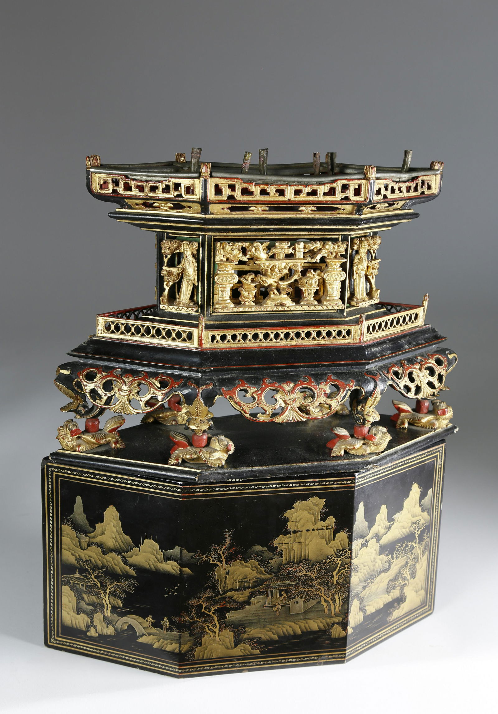 Chinese Red and Black Lacquer Portable Altar Stand (1 of 8)