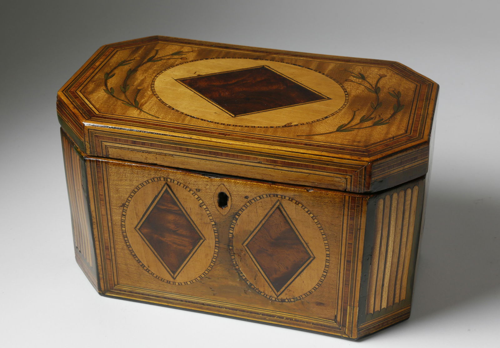 English Multi-Wood Inlaid Tea Caddy, early 19th Century (1 of 4)