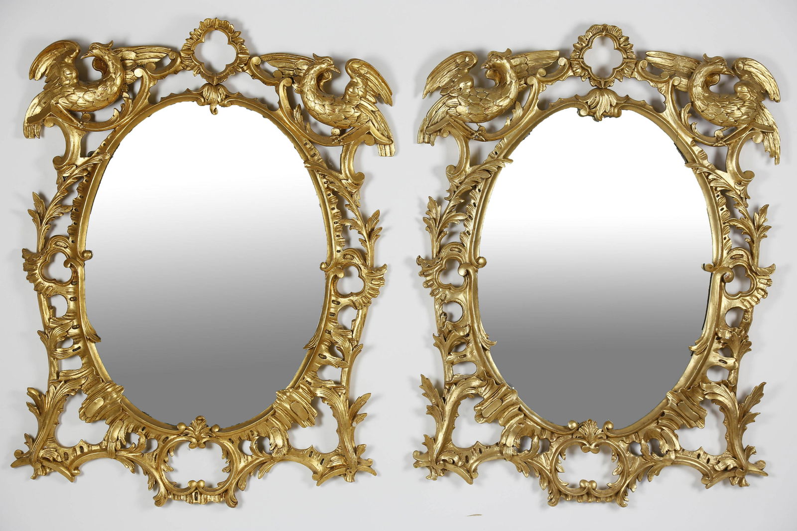 Pair of Carved and Gilt Chippendale Style Oval Mirrors, (1 of 4)