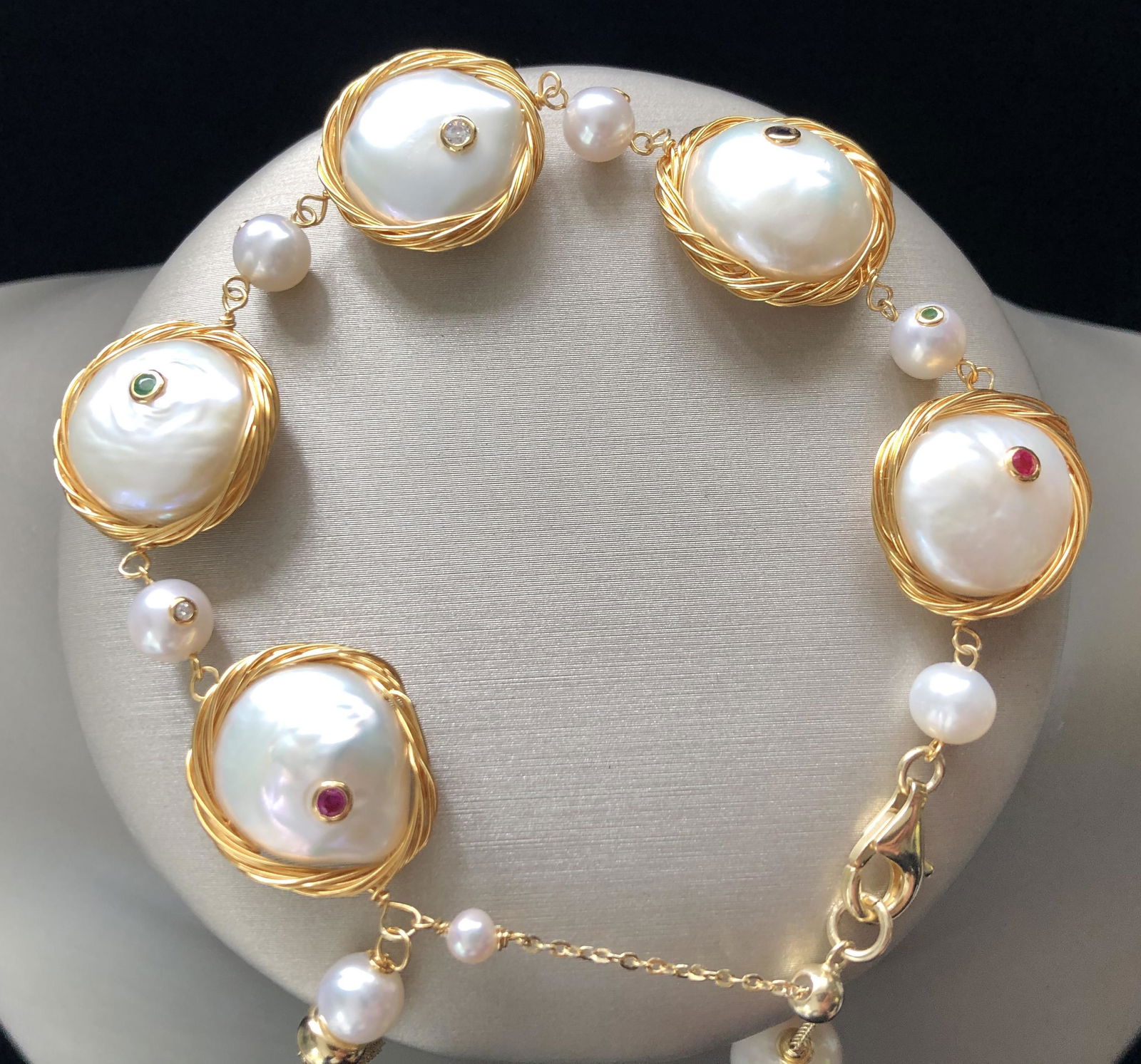 Fresh Water Coin Pearl Sterling Vermeil Bracelet (1 of 2)