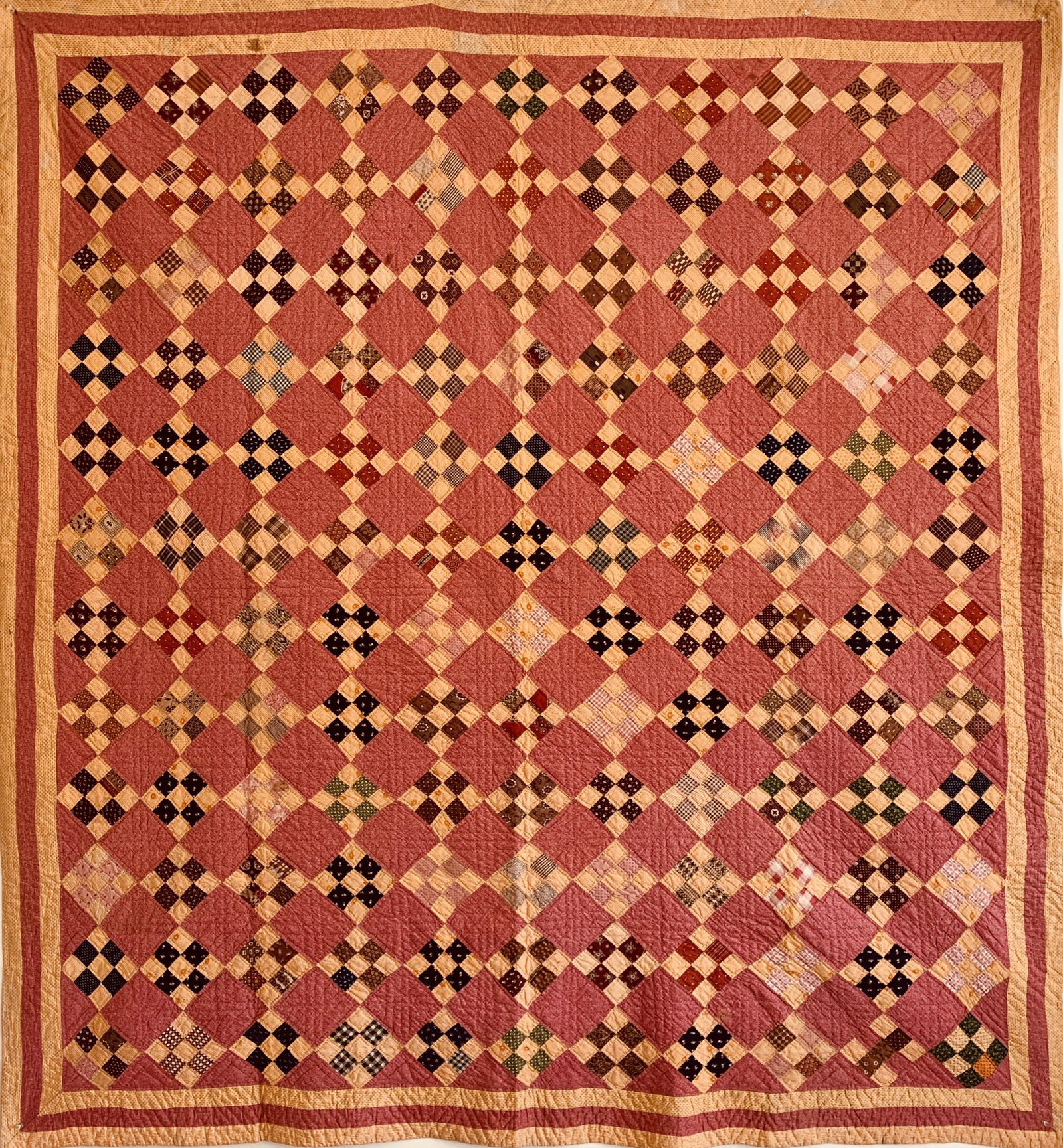 Calico 9-Patch in a Square Patchwork Quilt, 19th (1 of 2)