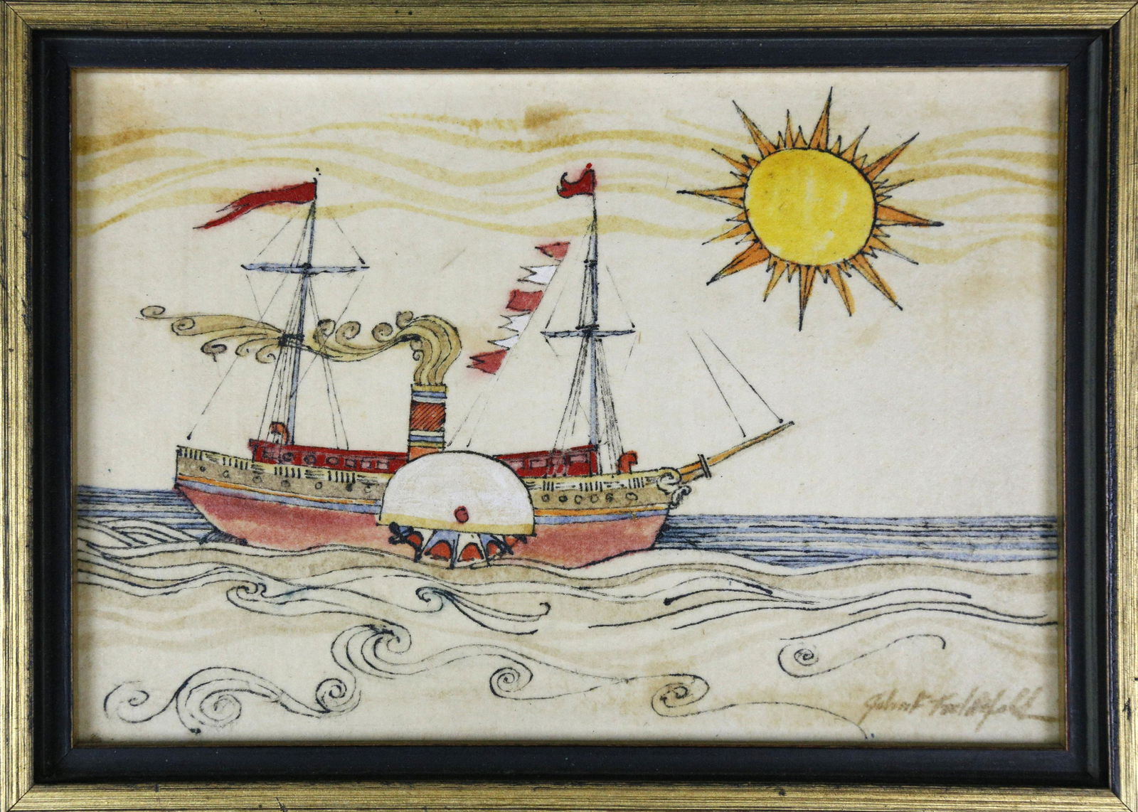 John Lochtefeld Mixed Media on Board, "Steamship" (1 of 4)