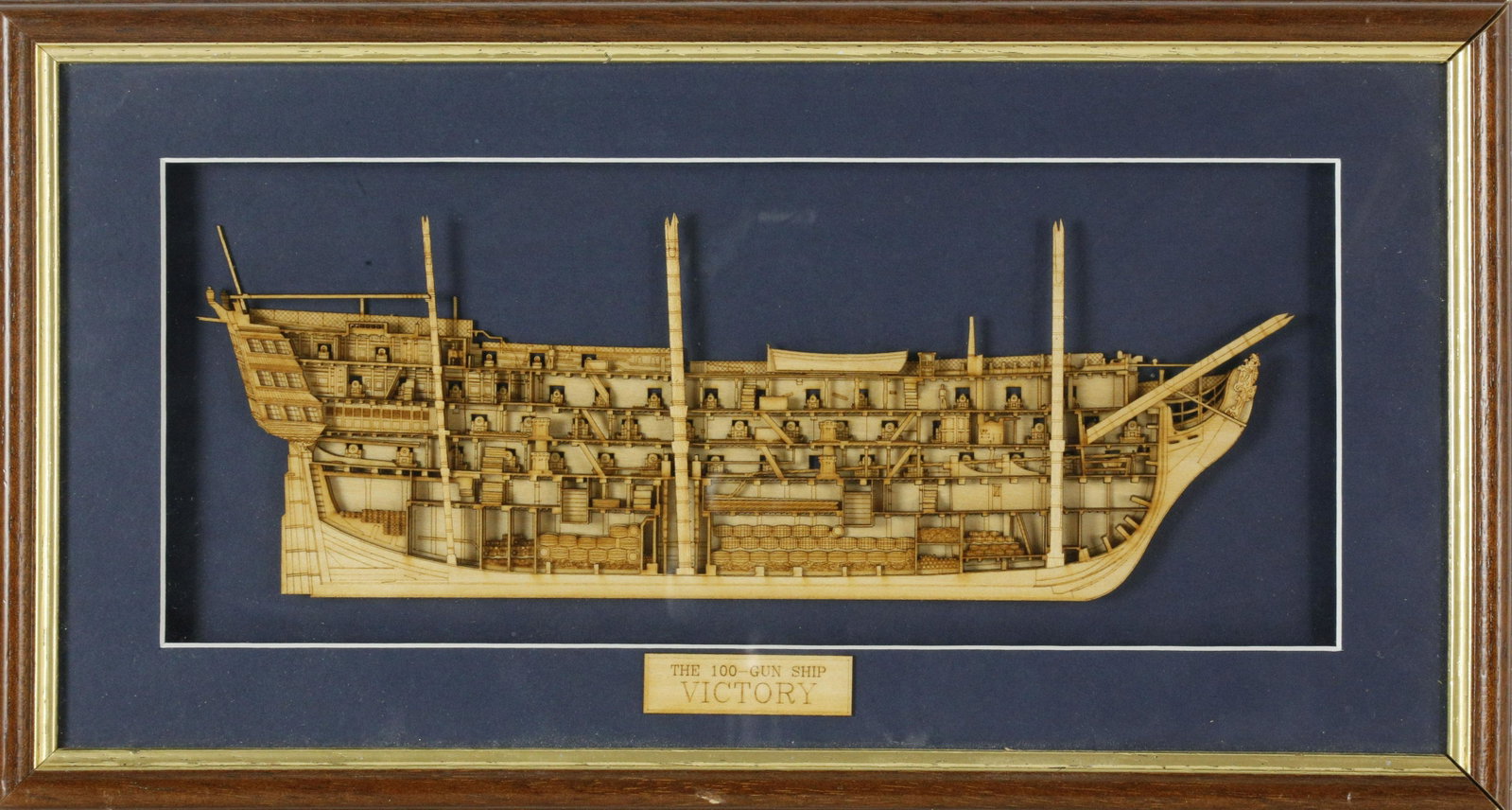 Shadowbox Framed Diorama of the, "100 Gun Ship Victory": Shadowbox Framed Diorama of the "100 Gun Ship Victory", wood cut construction. Overall 8 in. x 14 ½ in.