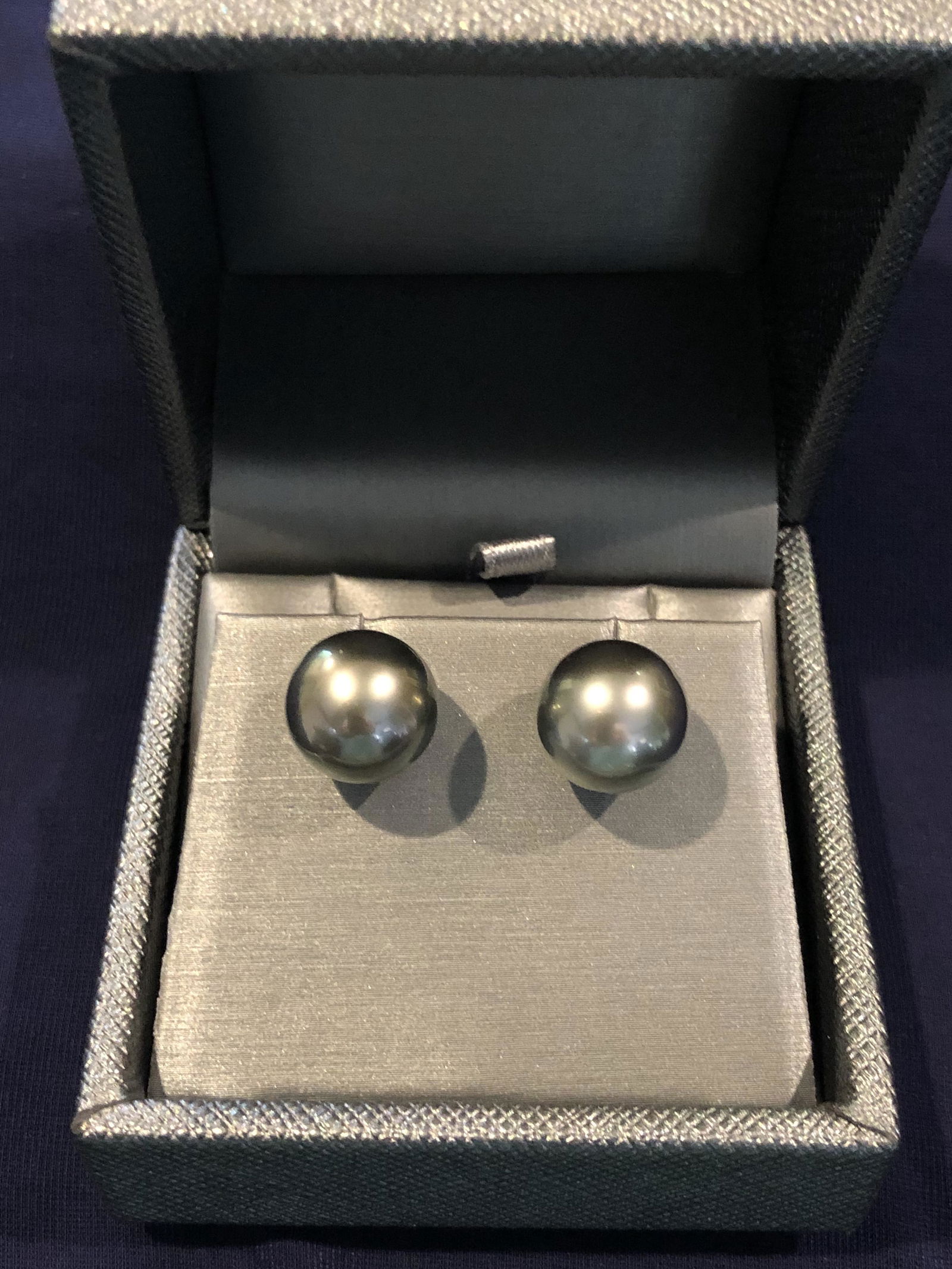 Pair of 12.5mm Tahitian Grey Pearl Earrings (1 of 2)