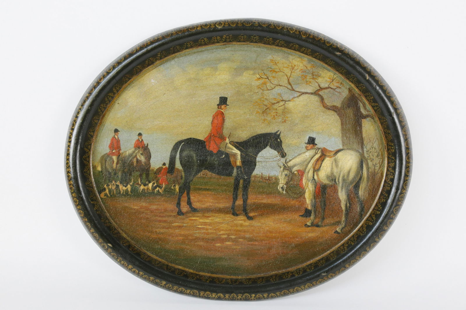 Antique Papier Mache Oval Tray Painted with an (1 of 3)