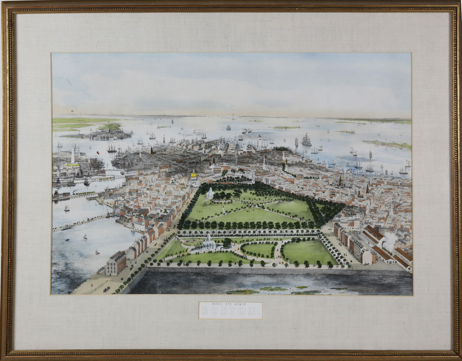 Chromolithograph, "Bird's Eye View of Boston", mid 19th (1 of 3)
