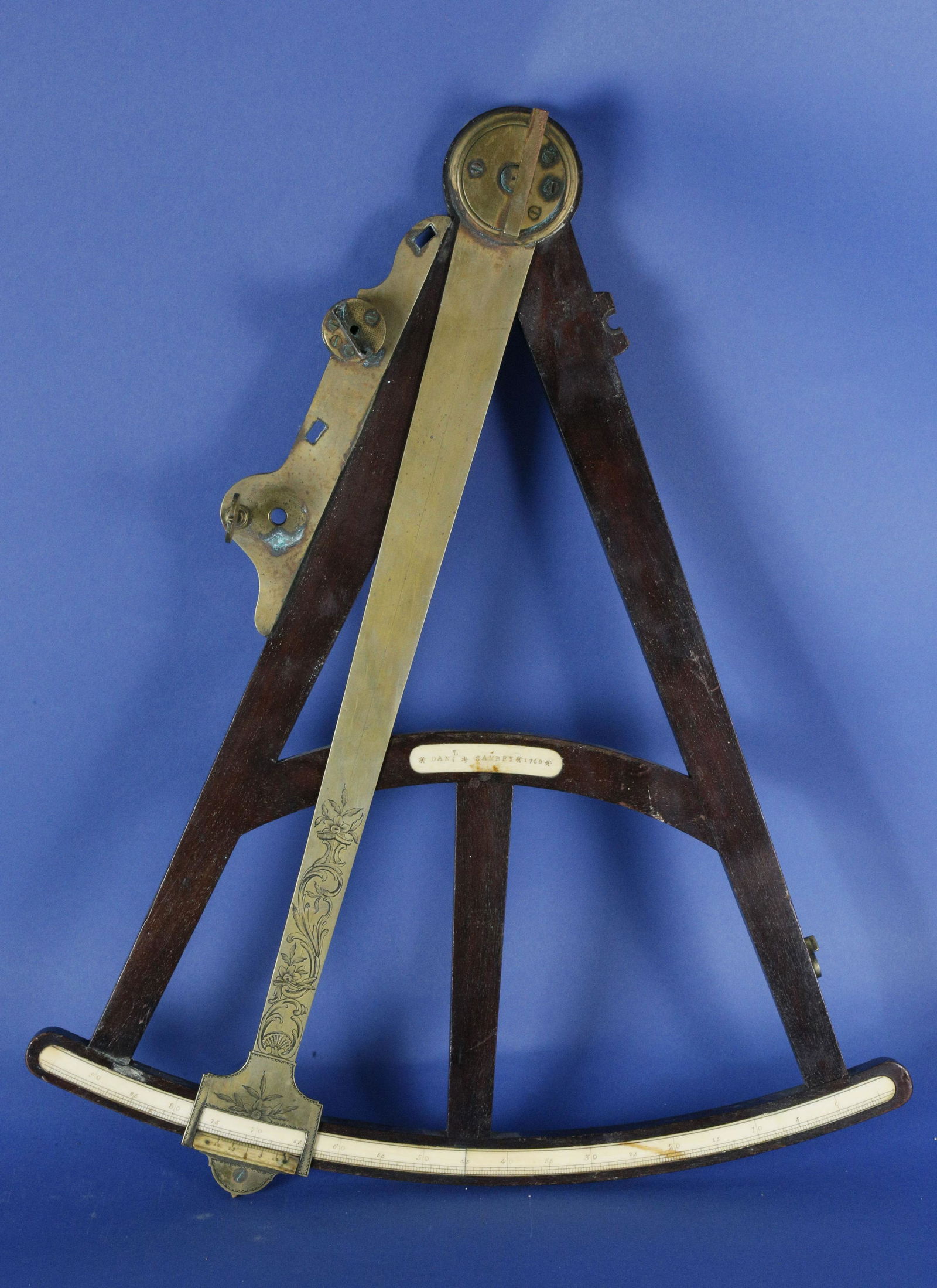 1768 Daniel Saxbey Engraved Brass and Mahogany Octant (1 of 4)