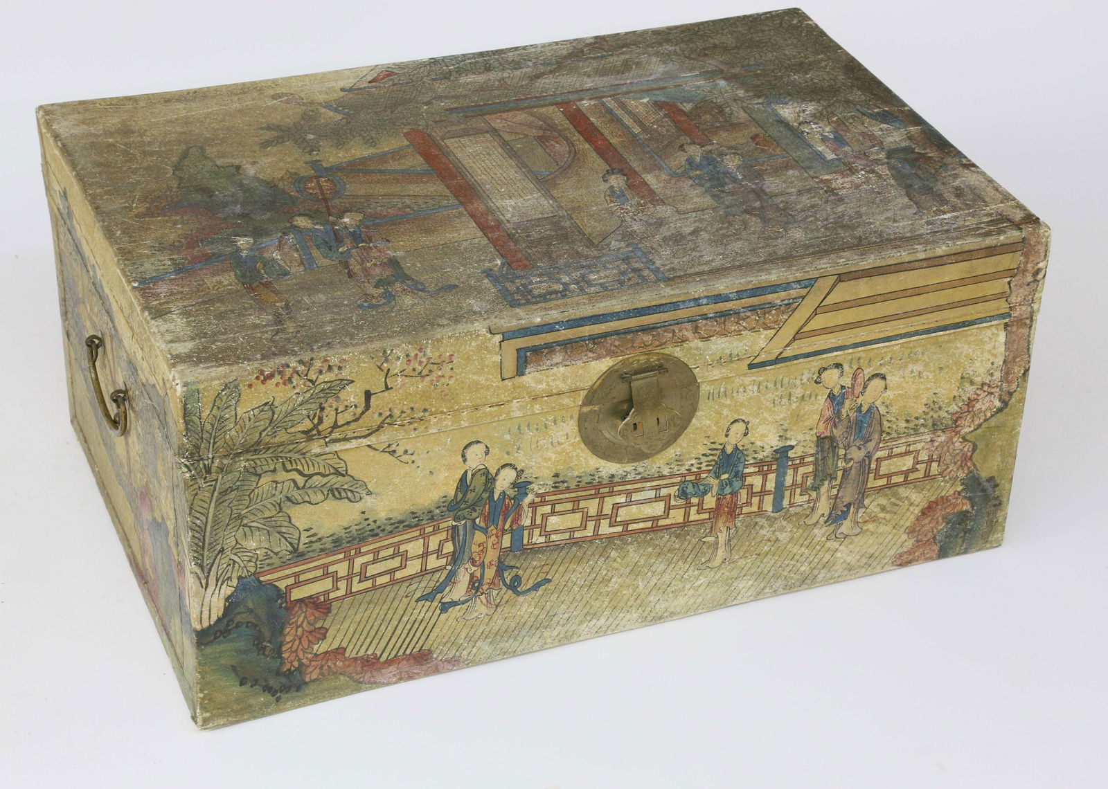 Chinese Pigskin Leather Storage Trunk with Landscape (1 of 8)