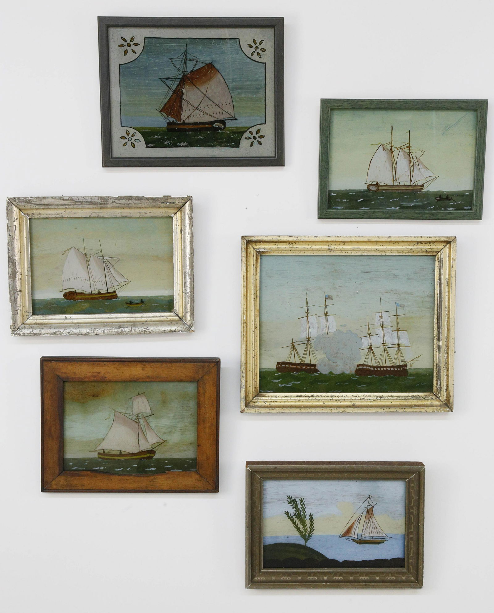 Set of Six Reverse Paintings on Glass of Ships (1 of 5)