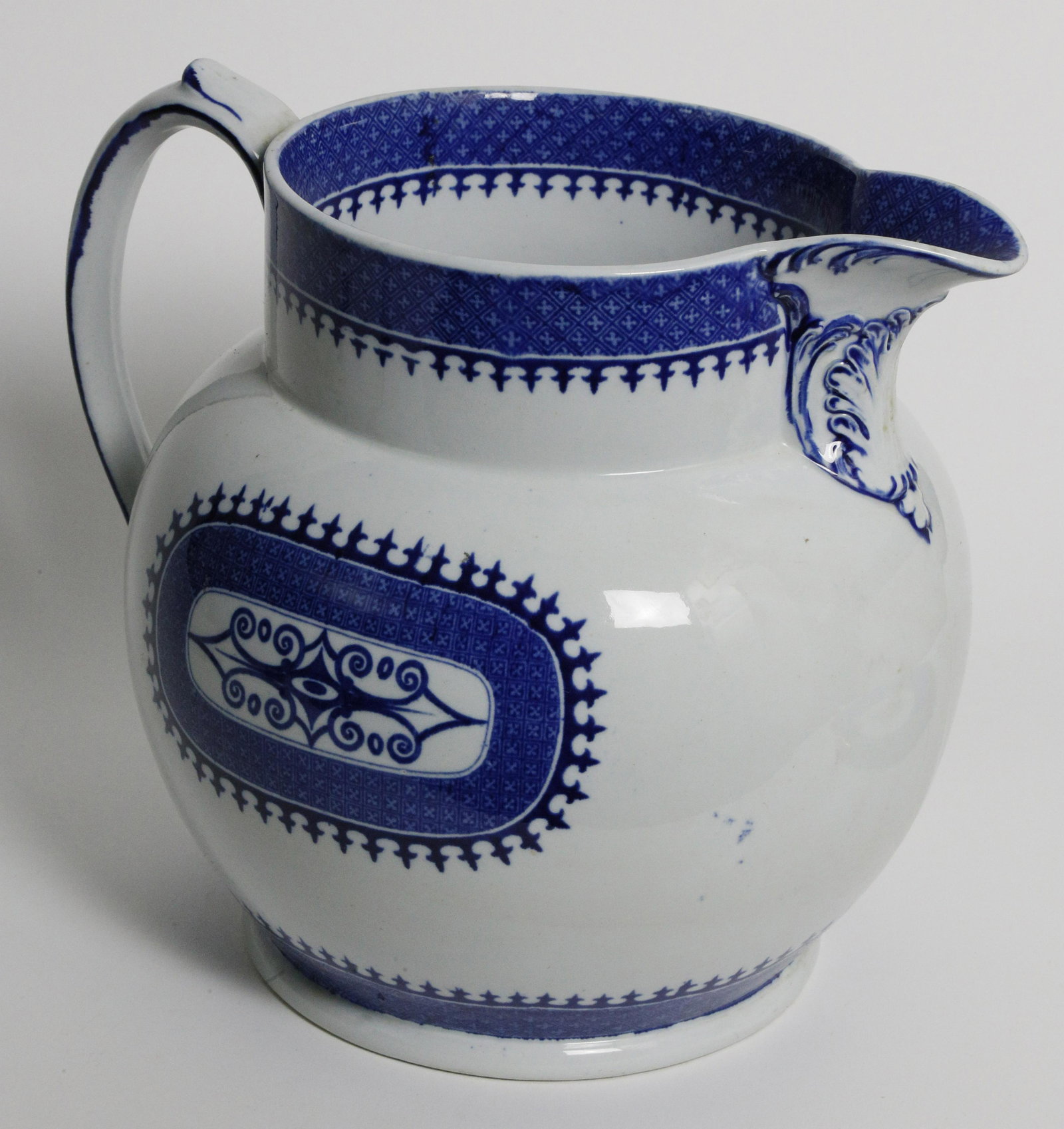 Large English Blue Transferware Porcelain Pitcher, 19th (1 of 5)