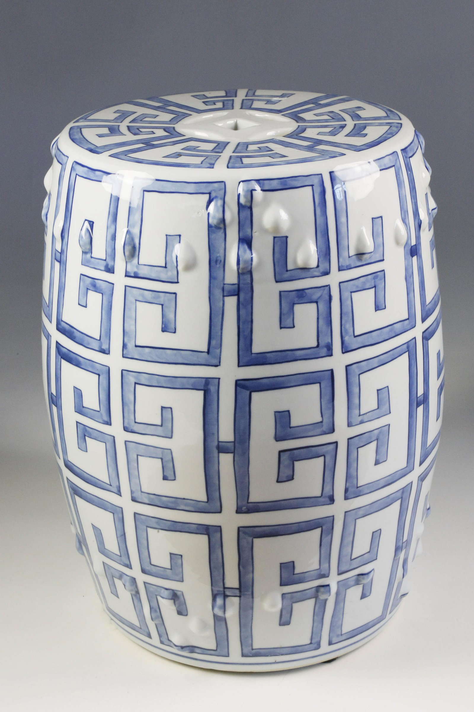 Chinese Blue and White Greek Key Design Garden Stool (1 of 3)