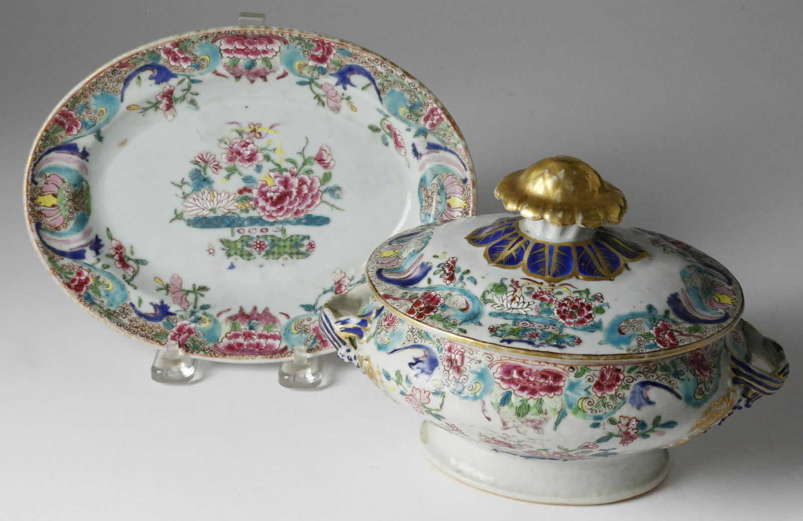 Chinese Export Sauce Tureen Cover and Under Plate, (1 of 3)