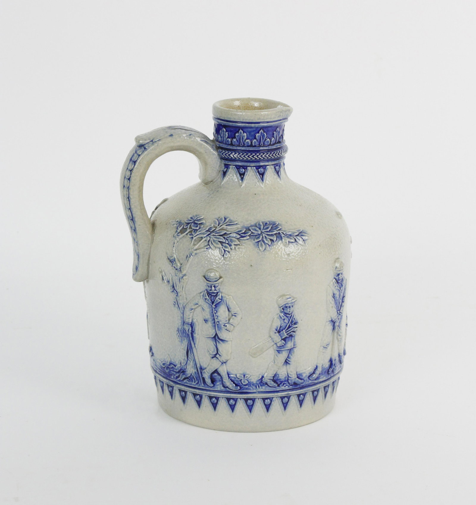 Antique German Cobalt Blue Decorated Stoneware Jug (1 of 5)
