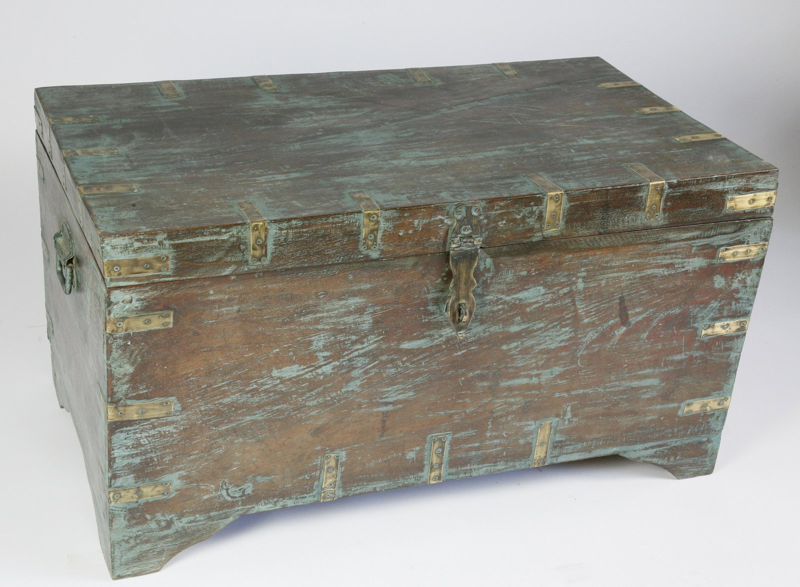Contemporary Teak Brass Bound Trunk with Blue Washed (1 of 7)