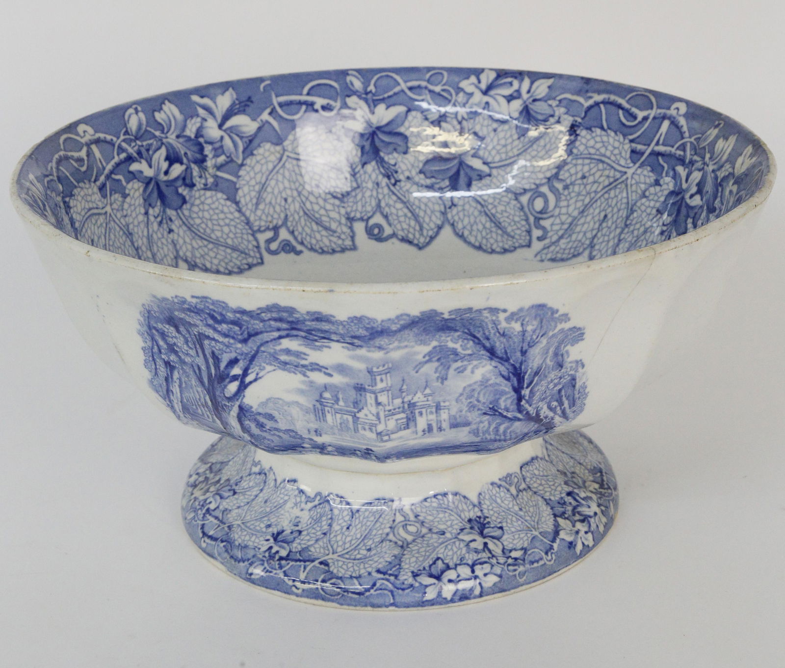Blue Transferware Punch Bowl, 19th c. (1 of 7)