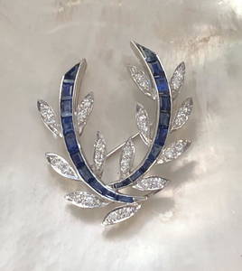 Ladies Vintage Diamond and Sapphire Brooch