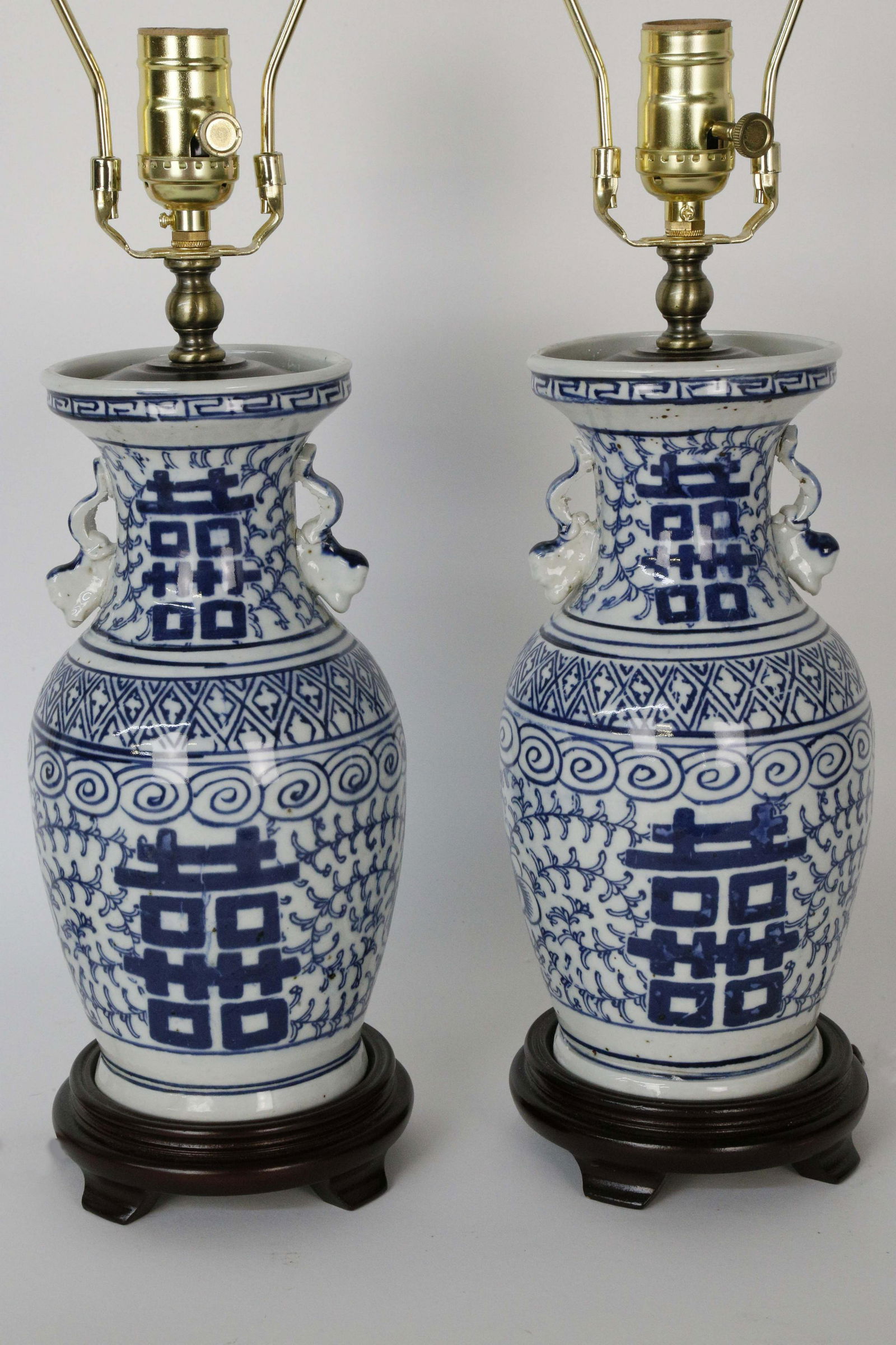 Pair of Canton "Double Happiness" Porcelain Lamps (1 of 7)