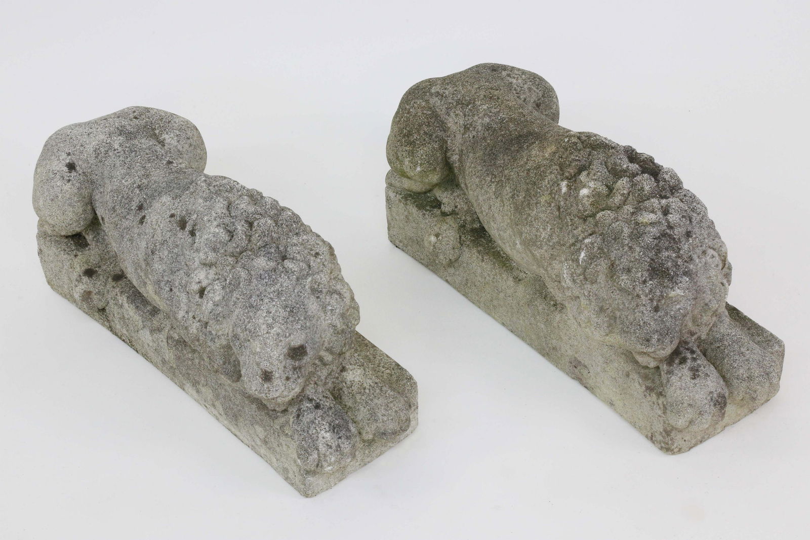 Pair of Petite Cement Lounging Lion Garden Ornaments (1 of 5)