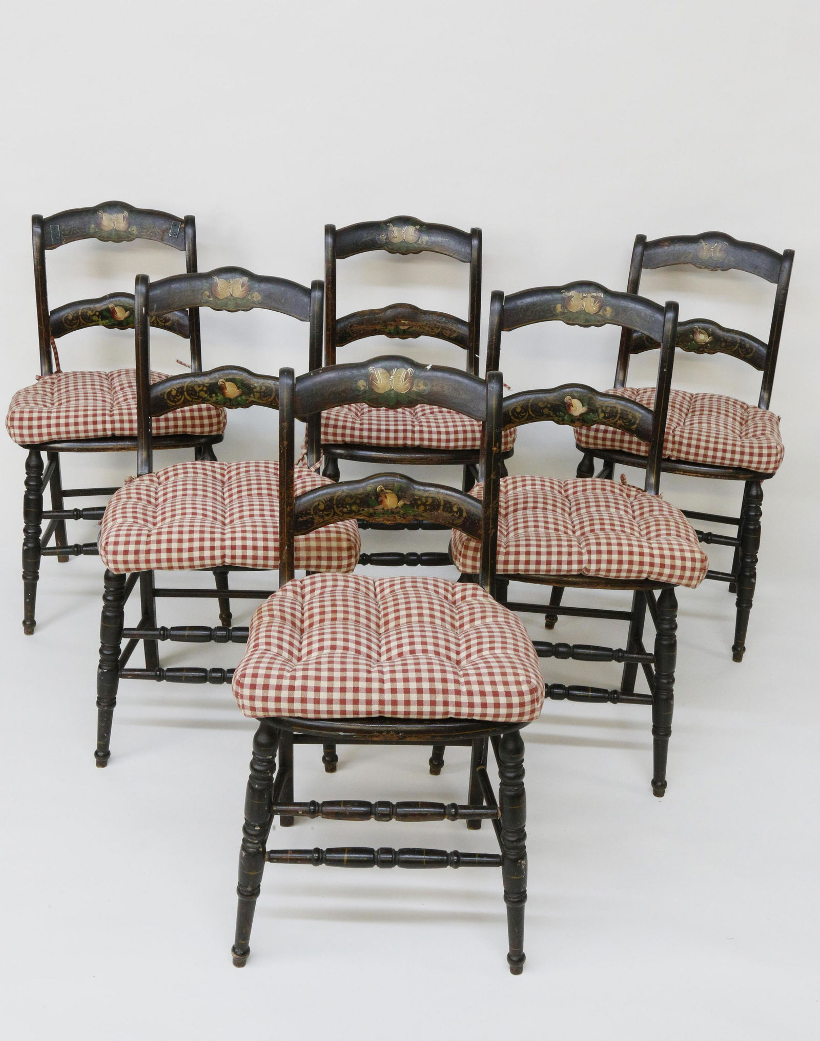 Six Country Decorated Caned Seat Chairs, 19th Century (1 of 9)