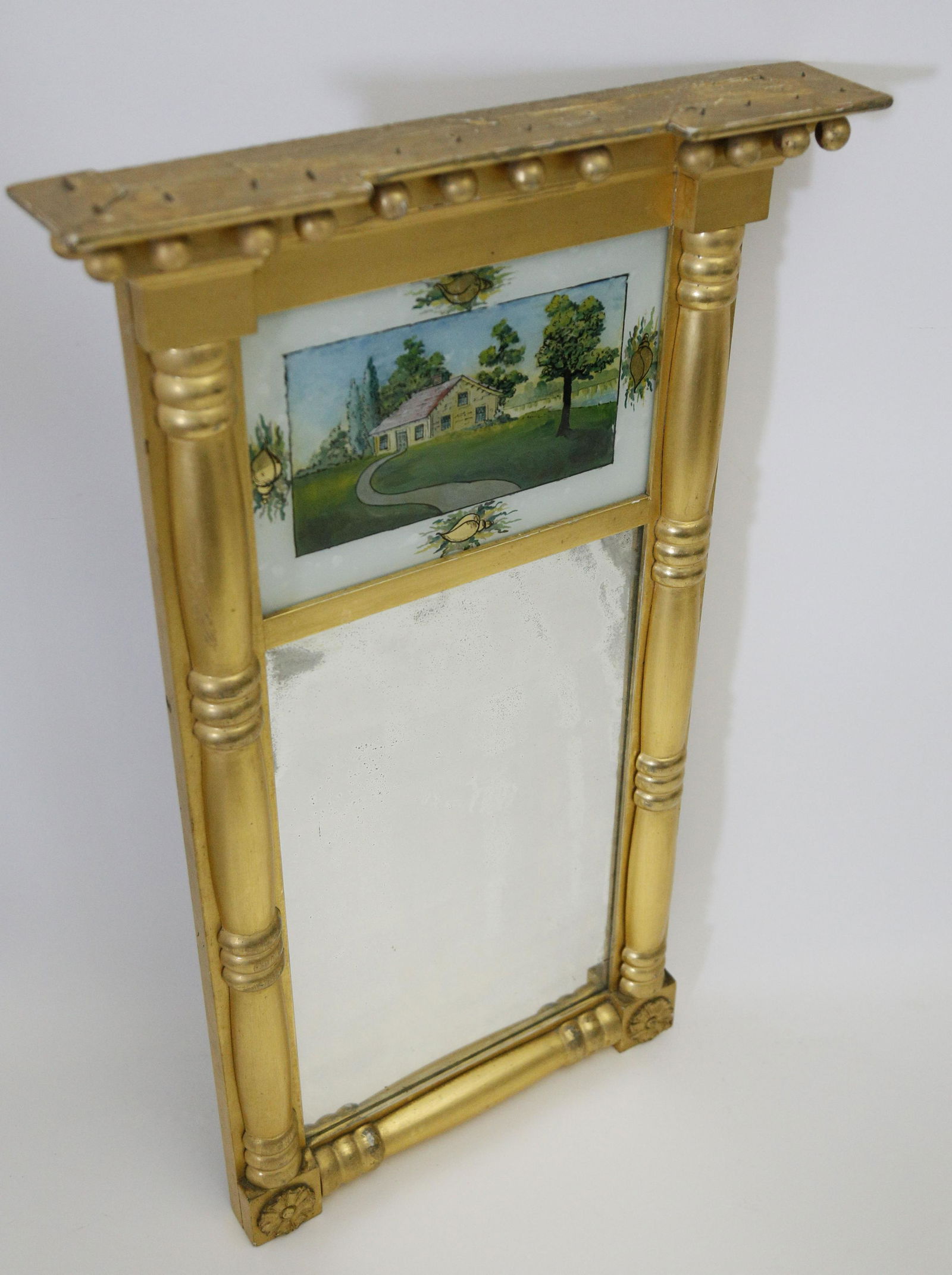 Gilt Mirror with Eglomise Country Home Reverse Painting (1 of 3)
