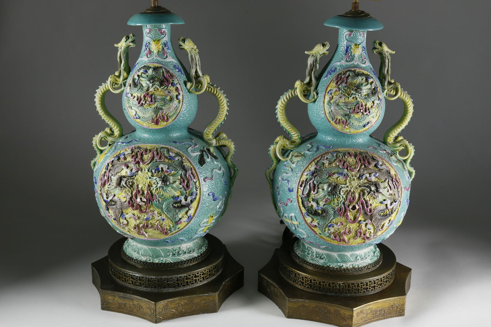 Pair of Chinese Porcelain Embossed Lamps, circa 1880 (1 of 5)