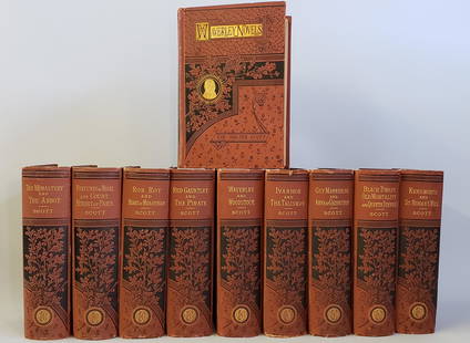 10 Antique Hard Cover Volumes by Sir Walter Scott: 10 Antique10 Antique Hard Cover Volumes by Sir Walter Scott Waverley Novels, "The Monastery and The Abbot, Fortunes of Nigel and Count Robert of Paris, Roby Roy and Heat of Midlothian, Red Gauntlet