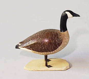Miniature Hand Carved and Painted Goose Decoy: Miniature Hand Carved and Painted Goose Decoy, signed upon the base "F.J.A." Height 3.75 in. Width 3.5 in. Dimensions Height 3.75 in. Width 3.5 in.
