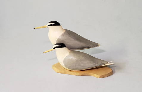 Miniature Hand Carved and Painted Shorebird Decoys: Miniature Hand Carved and Painted Shorebird Decoys, signed upon the base, "F.J.A." Height 2.5 in. Width 4 in. Dimensions Height 2.5 in. Width 4 in.