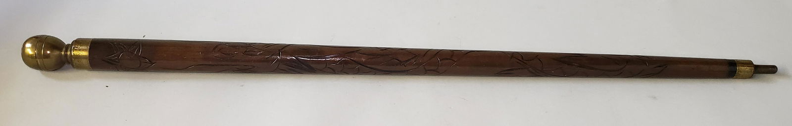 Vintage Mahogany and Brass Walking Stick/Pool Cue (1 of 4)