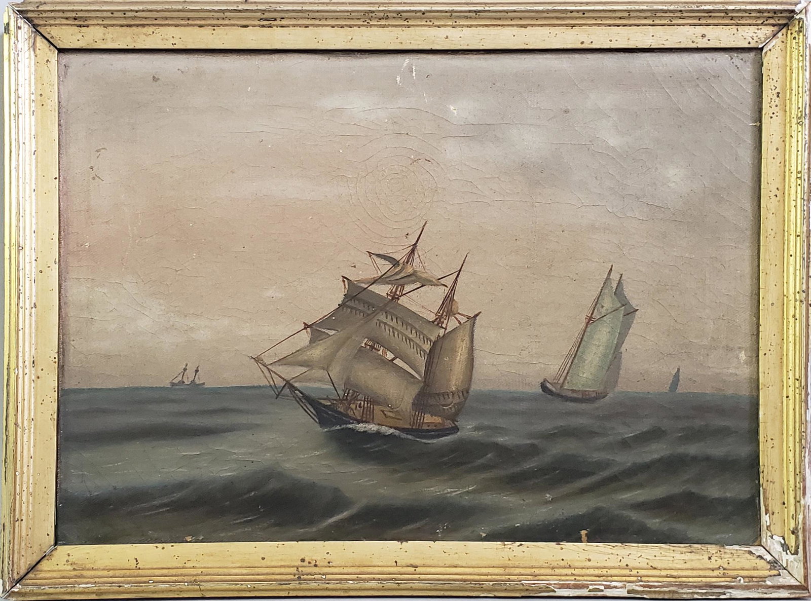 19th Century Naive Maritime Oil on Canvas Painting (1 of 5)