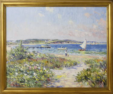 Jan Pawlowski Oil on Canvas "Inner Harbor - Nantucket": Jan Pawlowski (Polish-American, Contemporary) Oil on Canvas "Inner Harbor - Nantucket", signed lower left Jan Pawlowski, in molded gilt frame  24 in. x 30 in. OVerall 28 in. x 33.75 in. Dimensions 24