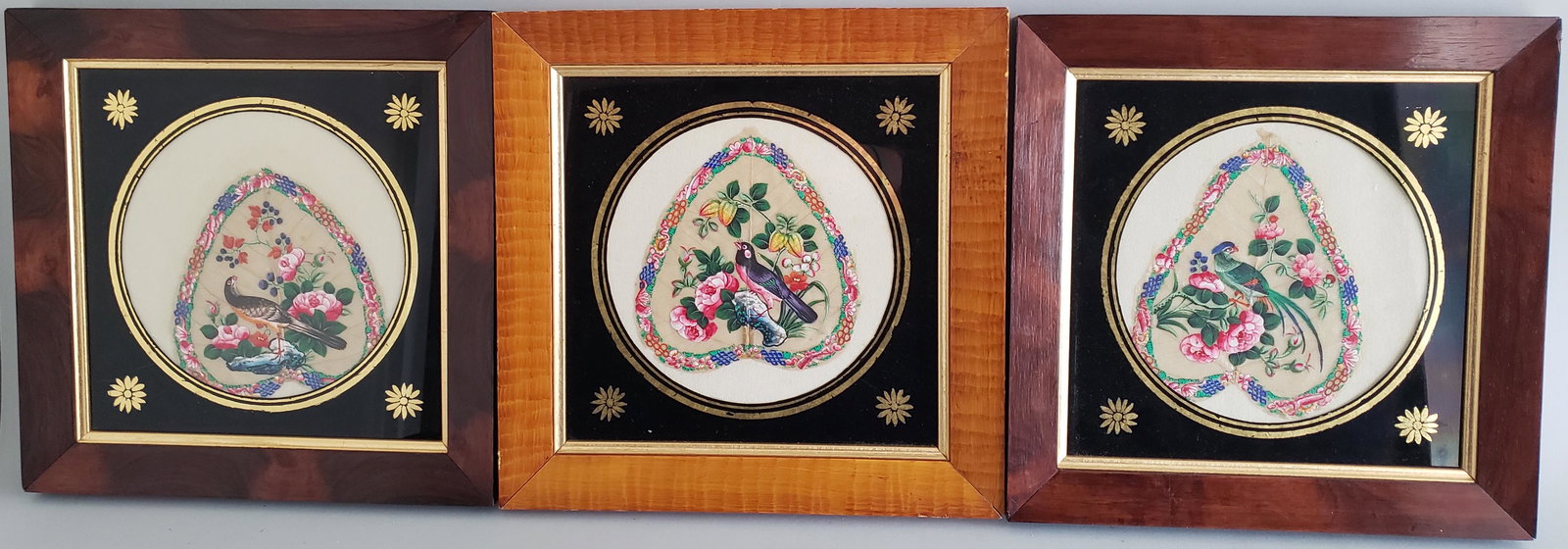 Three Framed China Trade Painted Pith Paper Fans, circa (1 of 5)
