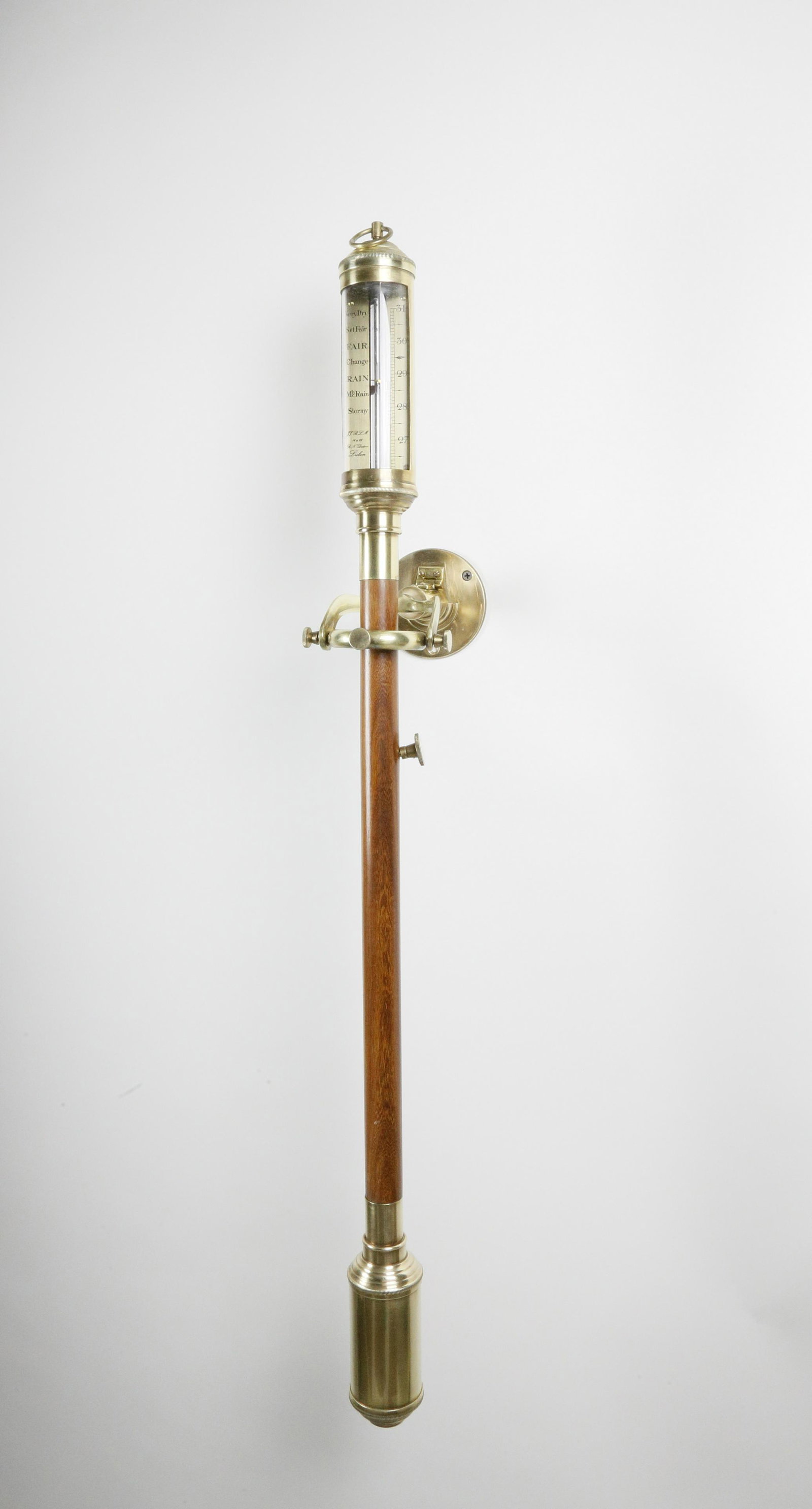 Portuguese Brass and Teak Wood Stick Barometer (1 of 4)