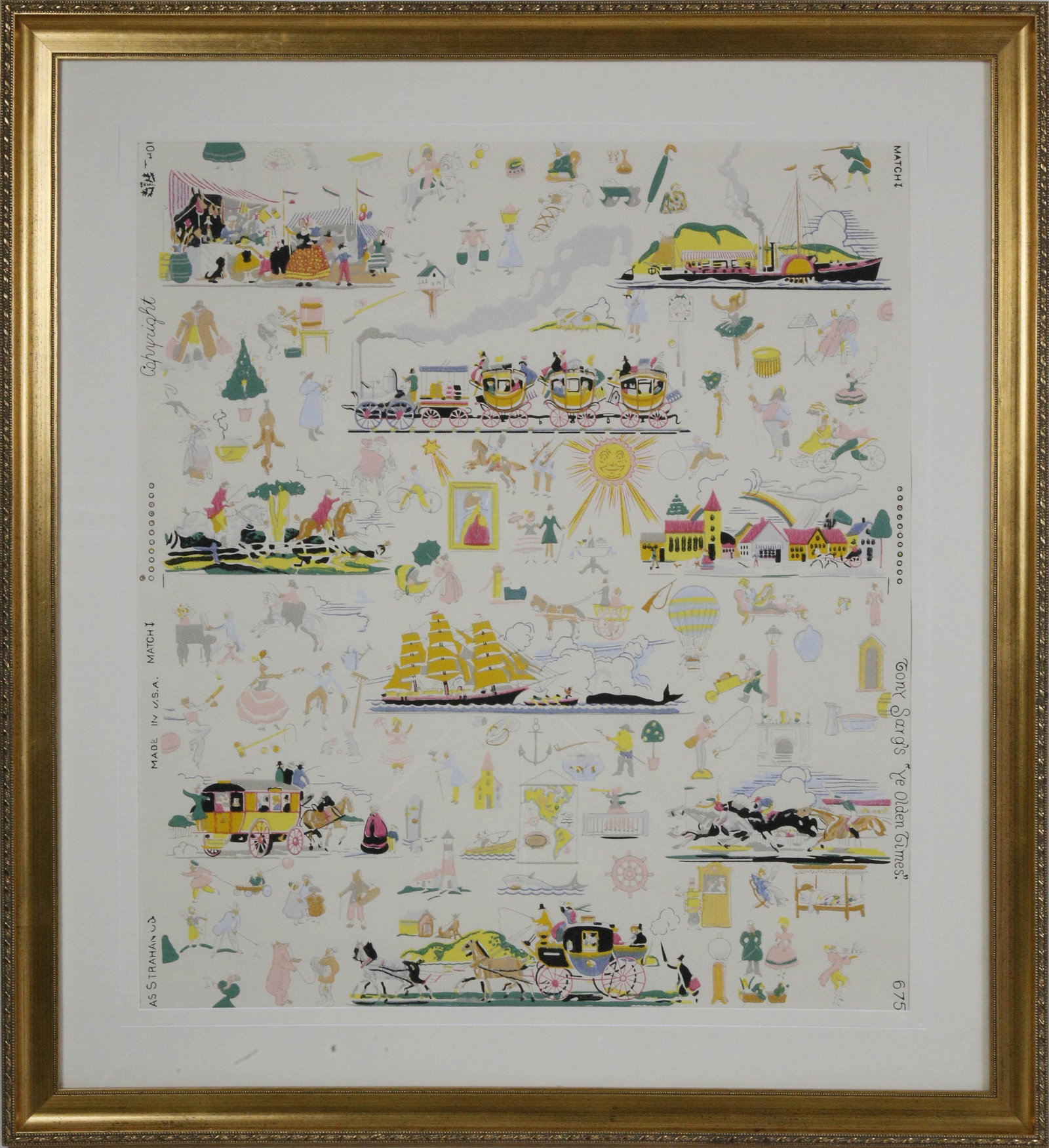 Tony Sarg (1880-1942) Vintage Framed Wallpaper Panel, (1 of 5)