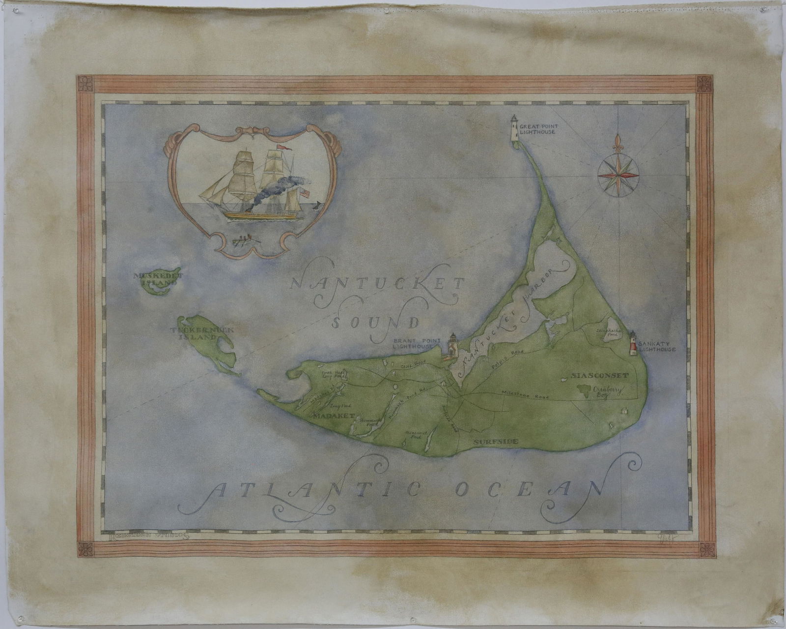 Redstone Studios Oil on Canvas, "Map of Nantucket (1 of 8)