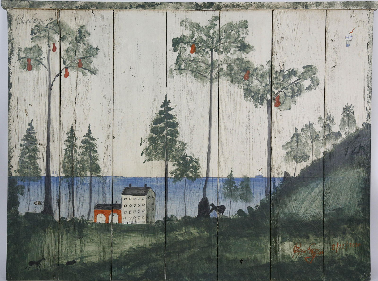 Folk Art Painted Wood Panel Fireplace Screen (1 of 6)