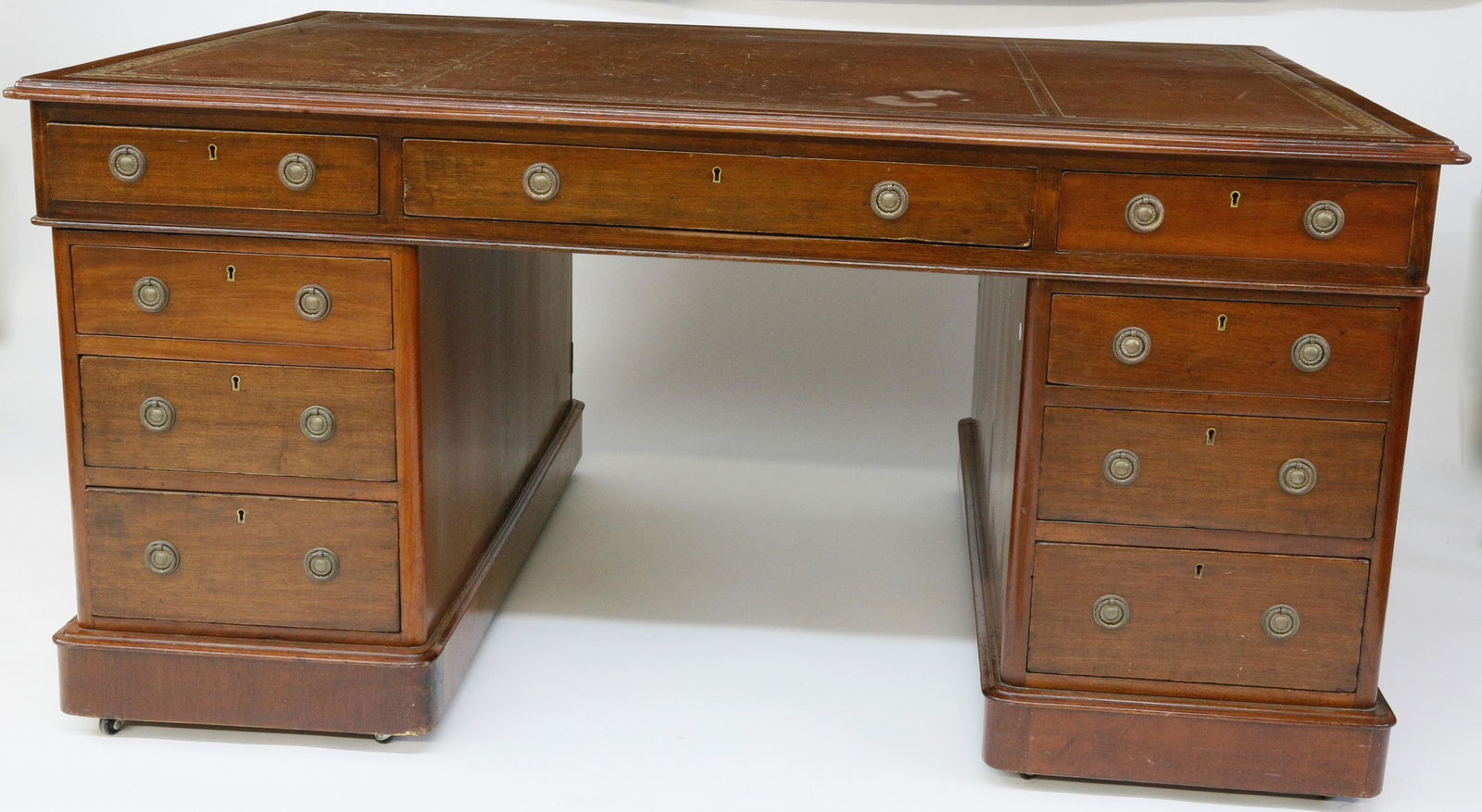English Regency Mahogany Leather Top Partner's Desk, (1 of 6)