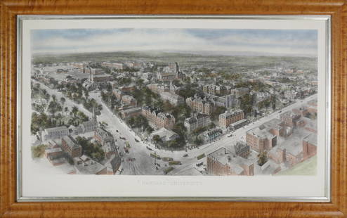 Richard Rummell Lithograph of "Harvard University": Richard Rummell (1848-1924) Lithograph of "Harvard University", signed lower right Richard Rummell, in molded tiger maple frame with silver gilt liner Overall 21 in. x 33.5 in. Dimensions: Overall 21