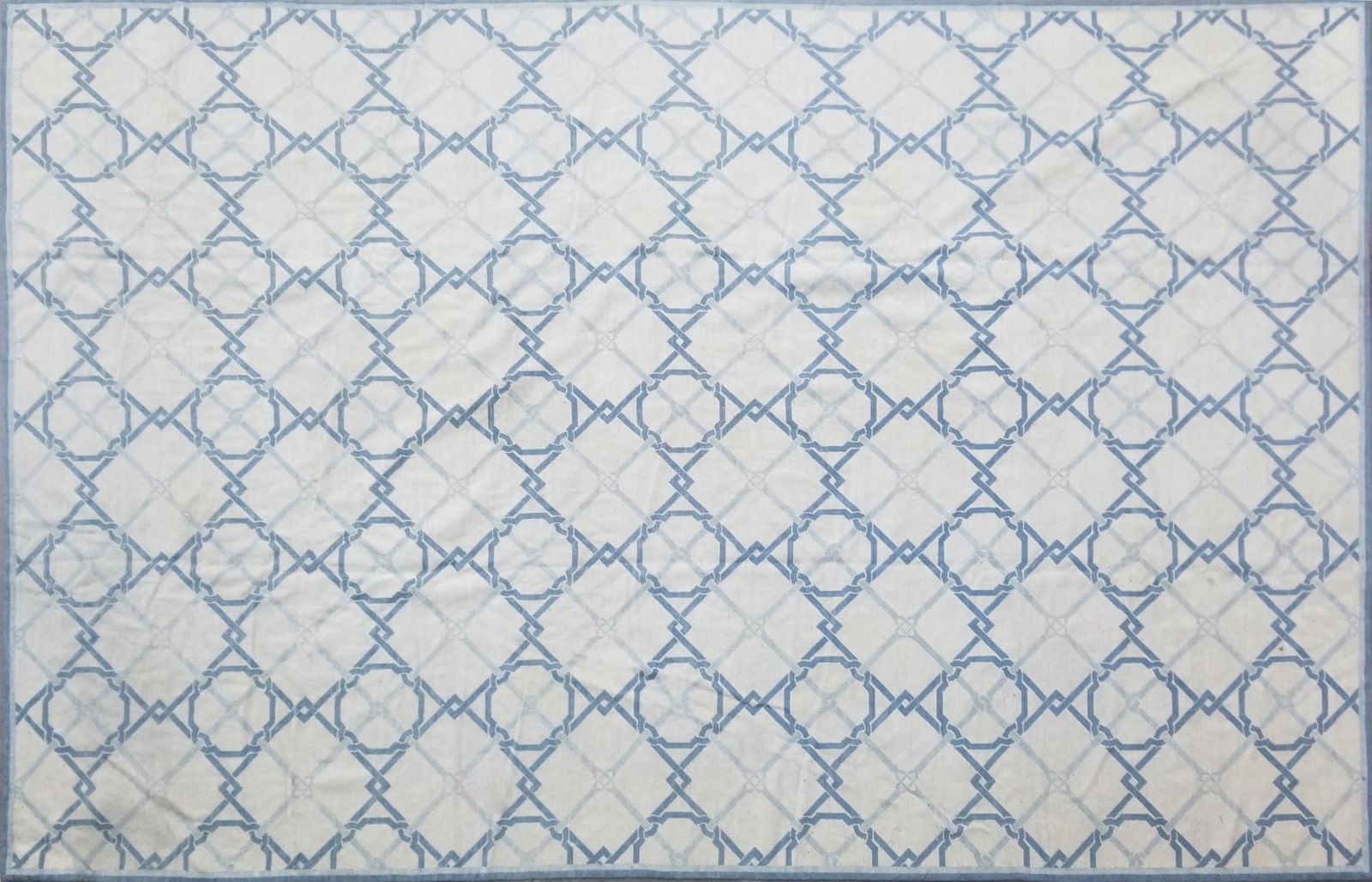 Hand Knotted Wool Blue and White Geometric Needlepoint (1 of 5)
