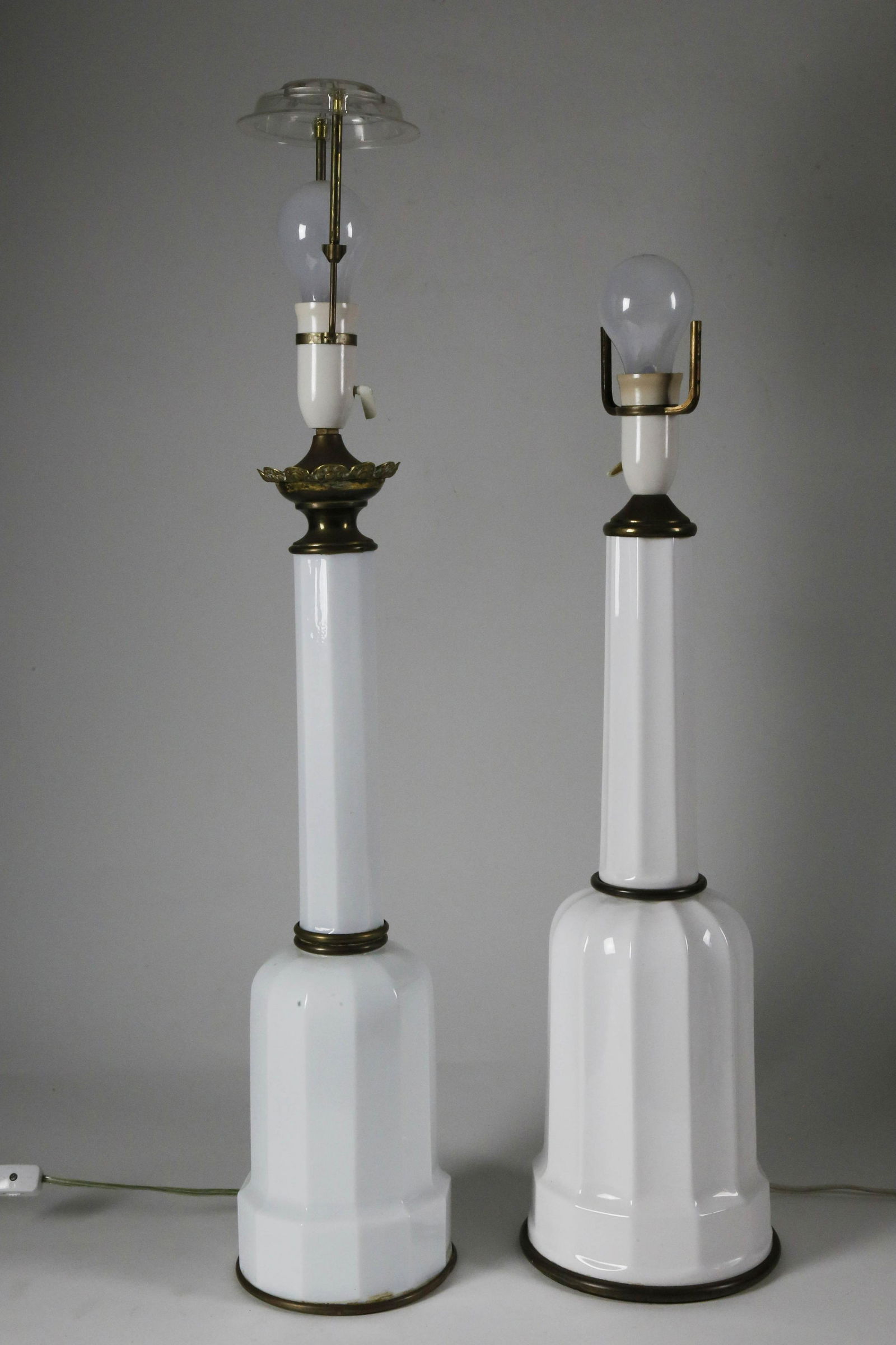 Two Paneled Opaline White Glass Column Lamps, 19th (1 of 7)