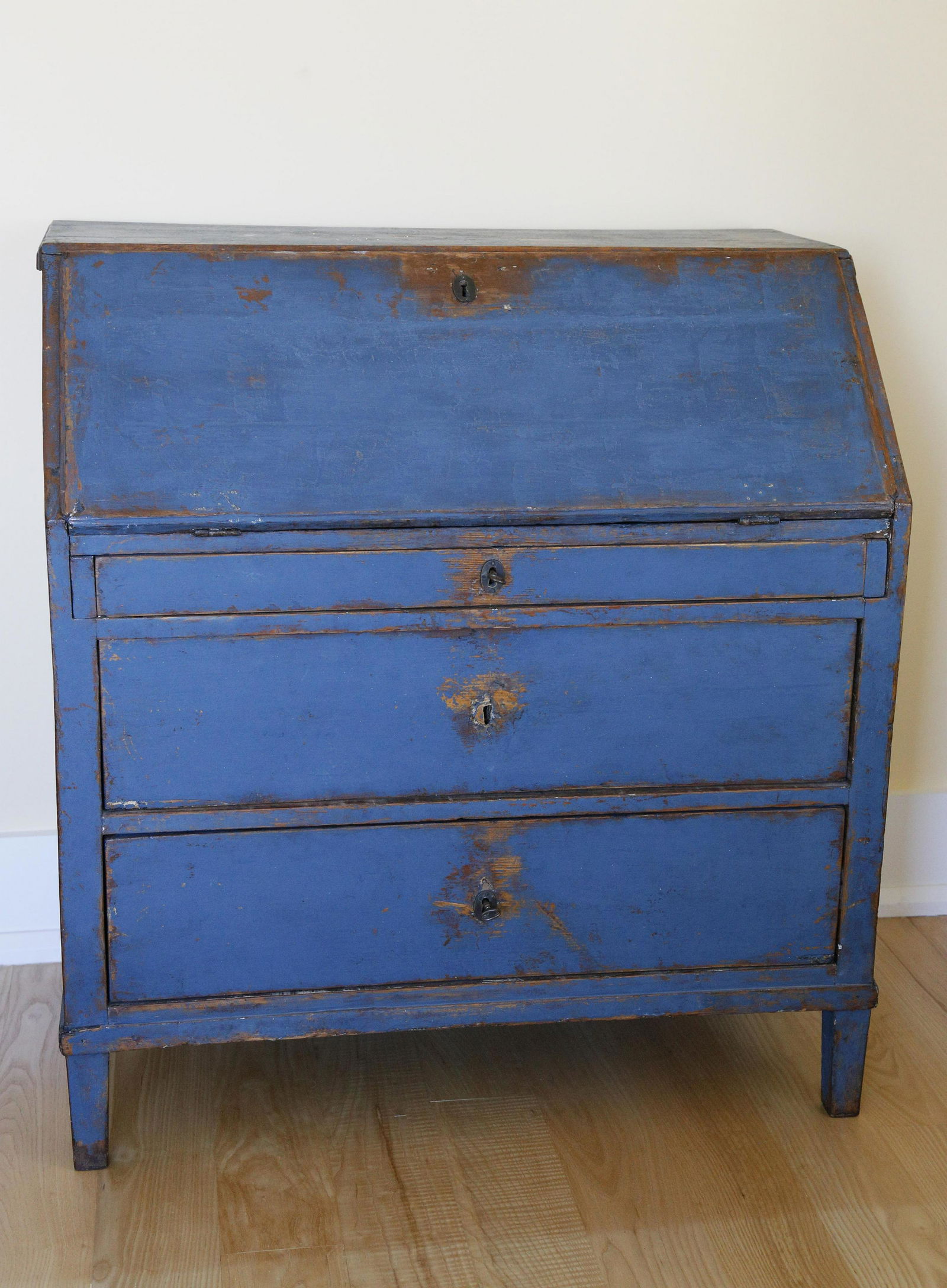 Scandinavian Blue Painted Slant Front Oak Desk, 19th (1 of 7)