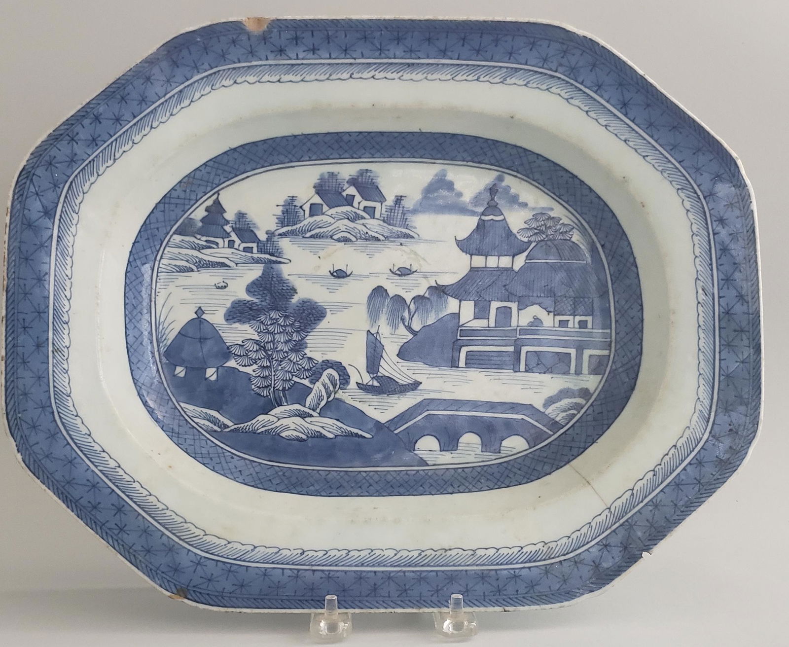 19th Century Canton Blue and White Rectangular Platter (1 of 8)