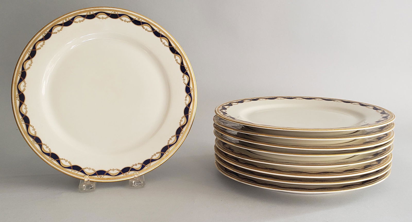 Set of 9 Cobalt and Gilt Ribbon Decorated (1 of 6)
