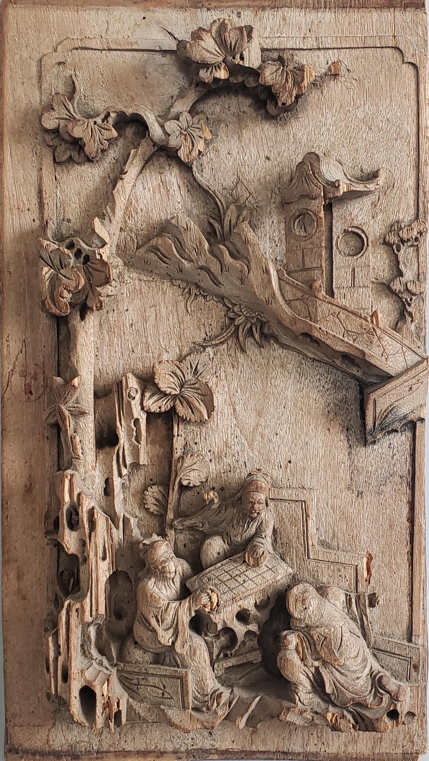 Antique Chinese Carved Wood Landscape Panel (1 of 6)