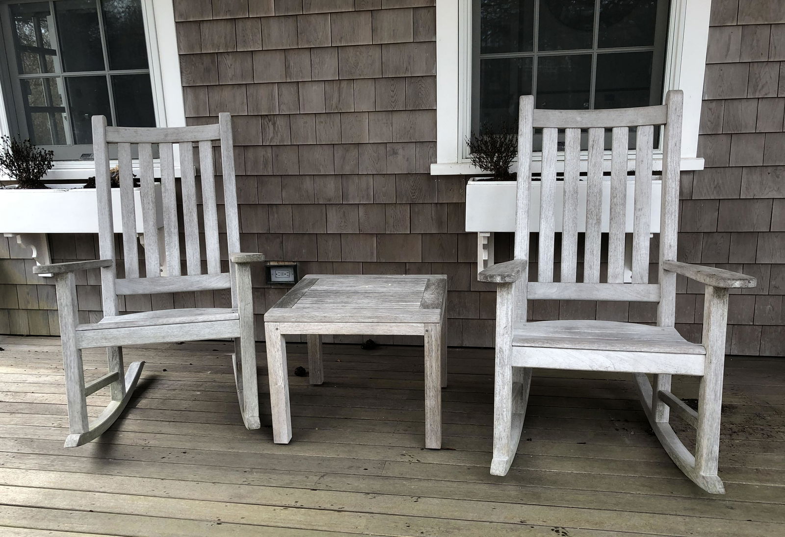 Pair of Outdoor Teak Wood Rocking Chairs and Cocktail (1 of 2)
